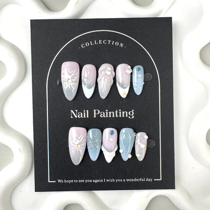 Pure Hand Drawing Colorful Nail Stickers Wear Nail Tip High-Grade Summer Europe and America Cross Border Straight Hair Handmade Pure Summer