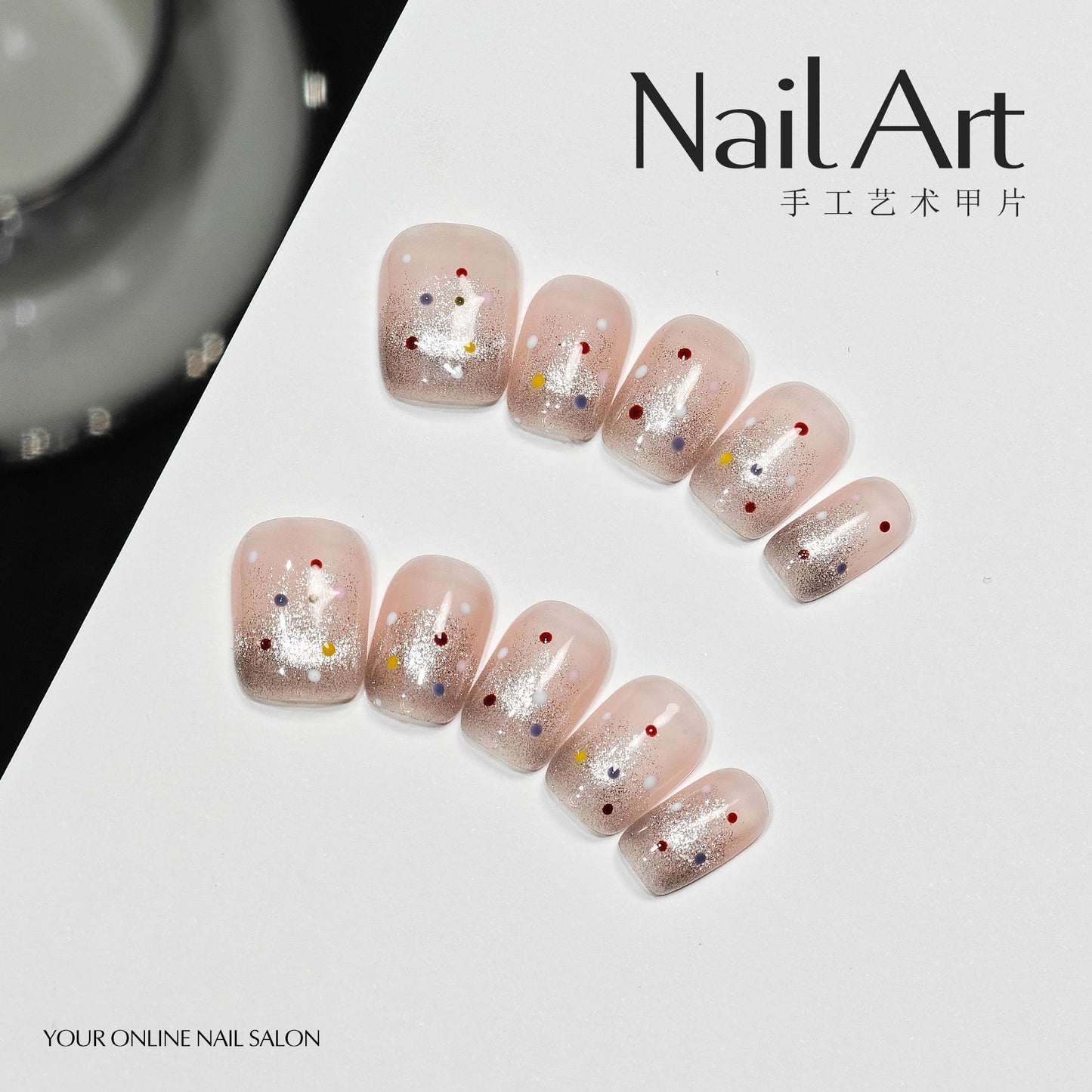 Handmade Wear Nail Summer Short Smile Cat Eye Polka Dot High Sense Manicure Handmade Fake Nails Wholesale