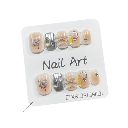 Hand-Worn Nail Spray Gun Blush Sweet Cool Butterfly-Patterned Short Style Nail Stickers Wearable Nail Sticker Yiwu Nail Art