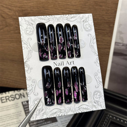 Cross-Border Hot European and American Mid-Length Water Pipe Nail Handmade Wear Nail TK Hot Sale Removable Fake Nails Nail Stickers