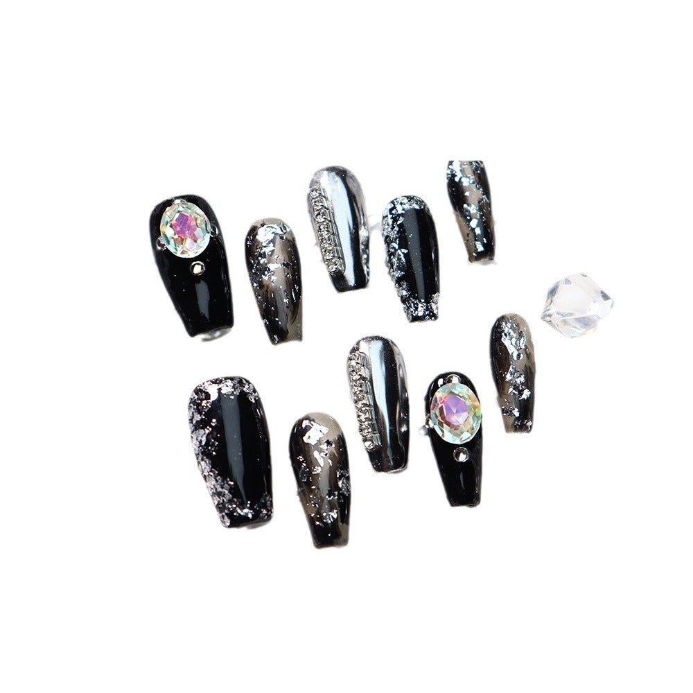 New Style Wear Armor Diamond Style Flashing Mid-Length Night Elf ins Dark White Fake Nail Tip UV Nail Beauty