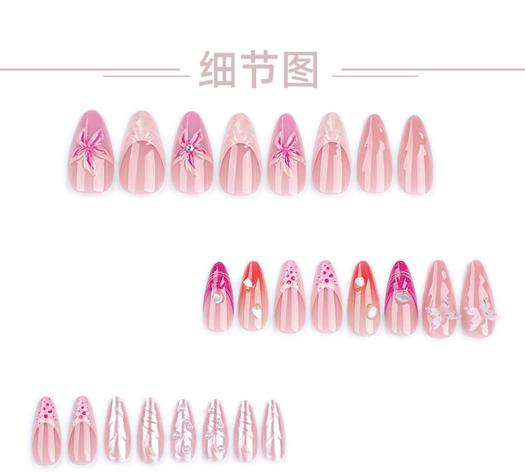 Three-Dimensional Butterfly3D Manicure Wear Nail French Gradient Fake Nails Nail Patch Flower Pearl Nail Tip Finished Product