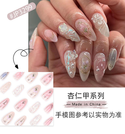 Spot Drill Aurora Butterfly Wear Nail Fresh Blush Blooming Nail Tips Pearl Bow Fake Nails Wholesale