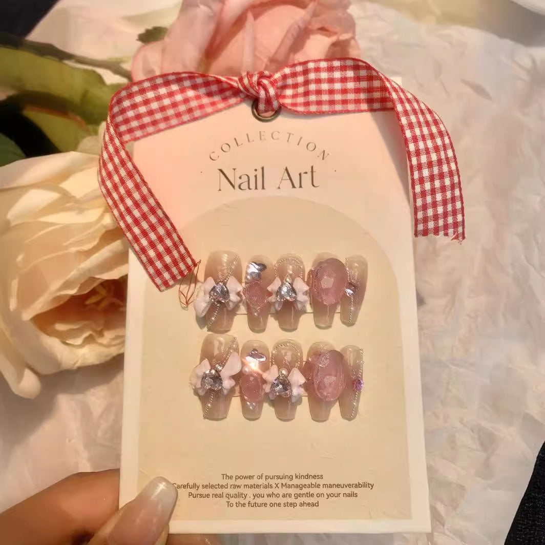 Only Care about Nail Factory Wearing Nail Fantasy Pink Bubble Ballet Sweetheart Bow Waterproof Removable Armor