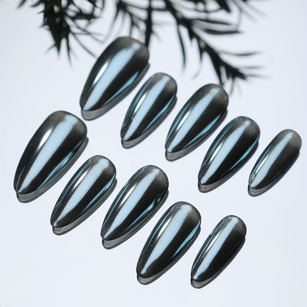 Classic Pure Blue Metal Almond-Shaped Hand-Worn Armor European and American Rock Fashion Nail Stickers All-Matching