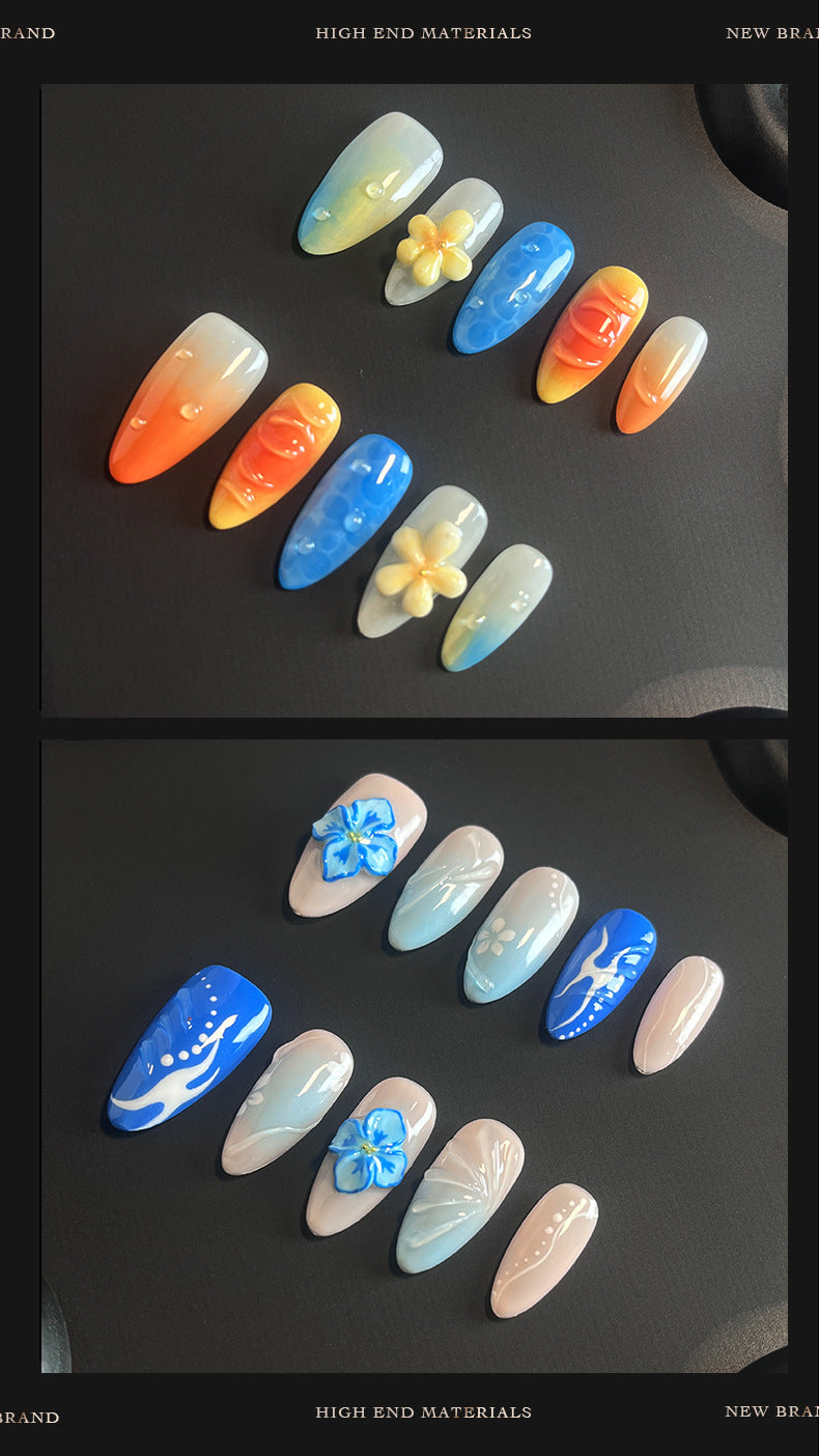 Hot Selling in Europe and America3D Three-Dimensional Carved Almond Nail Pure Hand-Worn Nail Piece