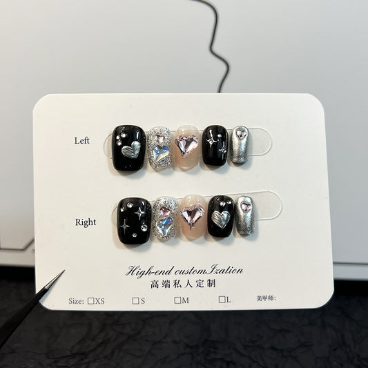 Handmade Wear Nail Dark Loli Sweet Cool Hot Girl Style Love Rhinestone Short Nail Stickers Wear Nail Finished Product