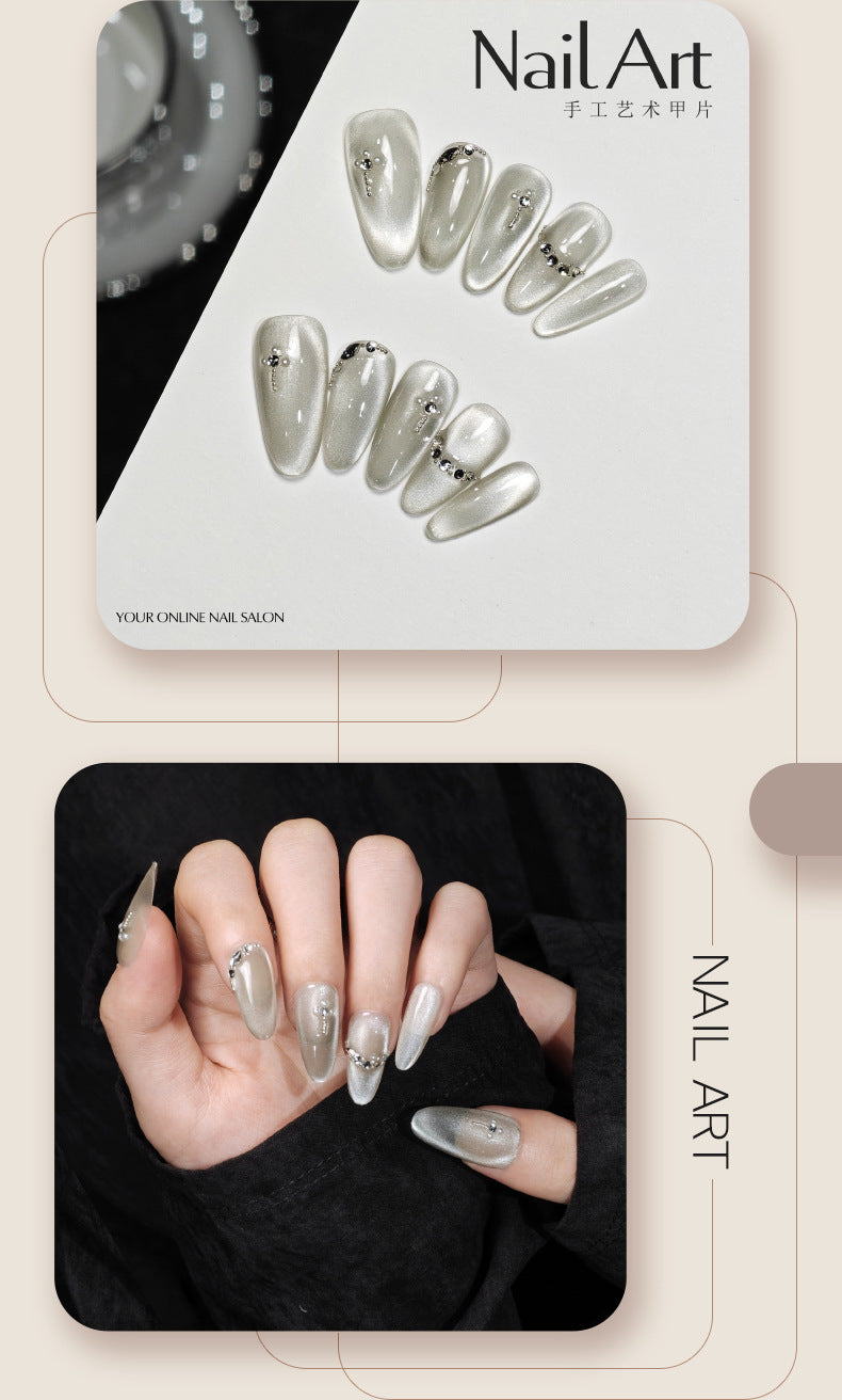 Handmade Wear Short Hand-Made High-End Nail Stickers Cute Pure Cat Eye Hand-Made Fake Nail Tip Wholesale