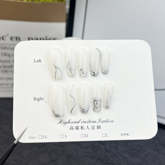 Handmade Wear Armor Advanced Temperamental Cold Style Mid-Length Nail Stickers Reusable Fake Nails Wholesale