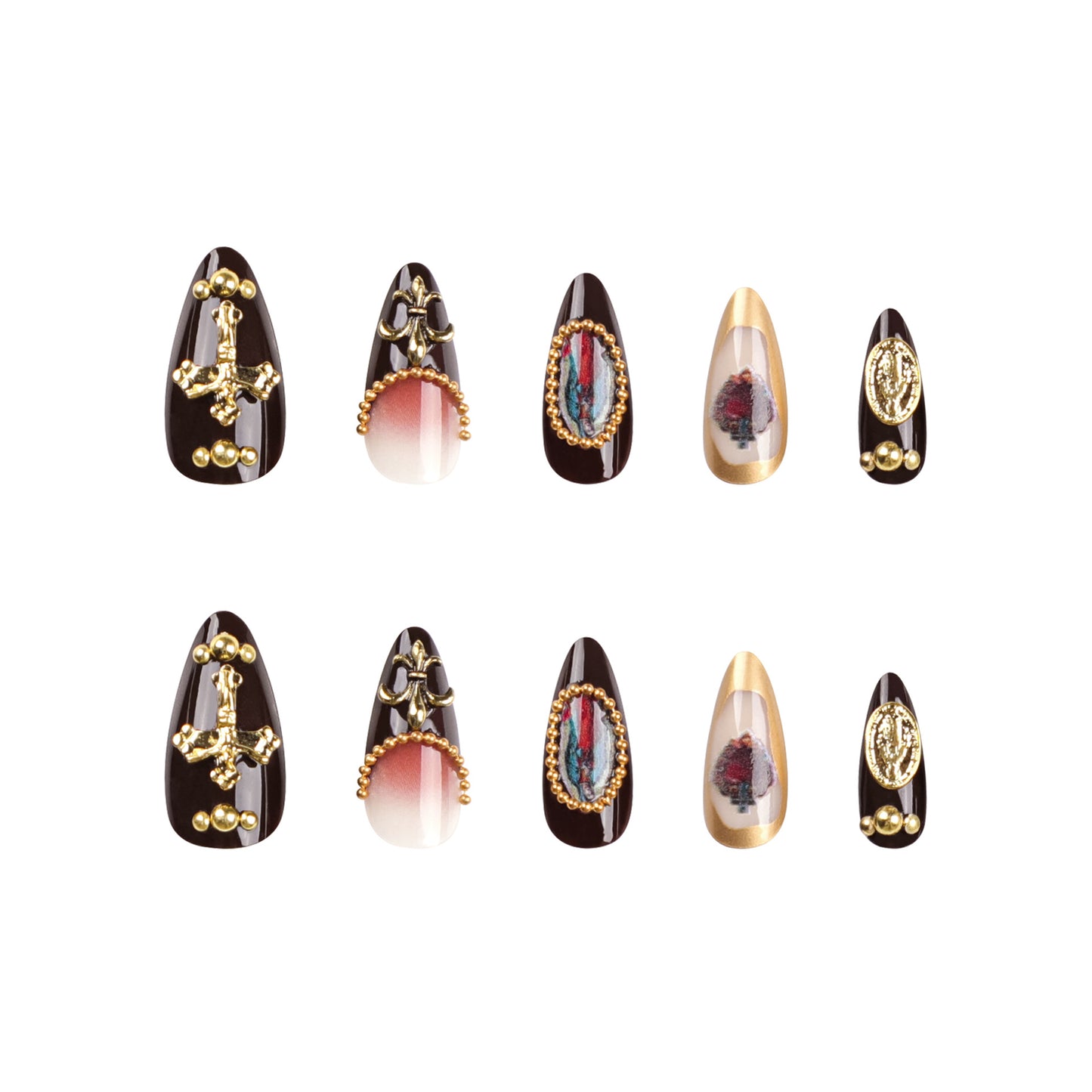 European and American Wear Nail Relief Cross Nail Art Virgin Portrait Nail Art Piece Love Gem Dark Brown Nail Tip Wholesale