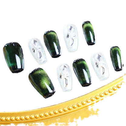 Senior Emperor Green Cat Eye Wear Nail Firefly with Diamond Simple Fashion Manicure European and American Green Phantom Quartz Handmade Manicure