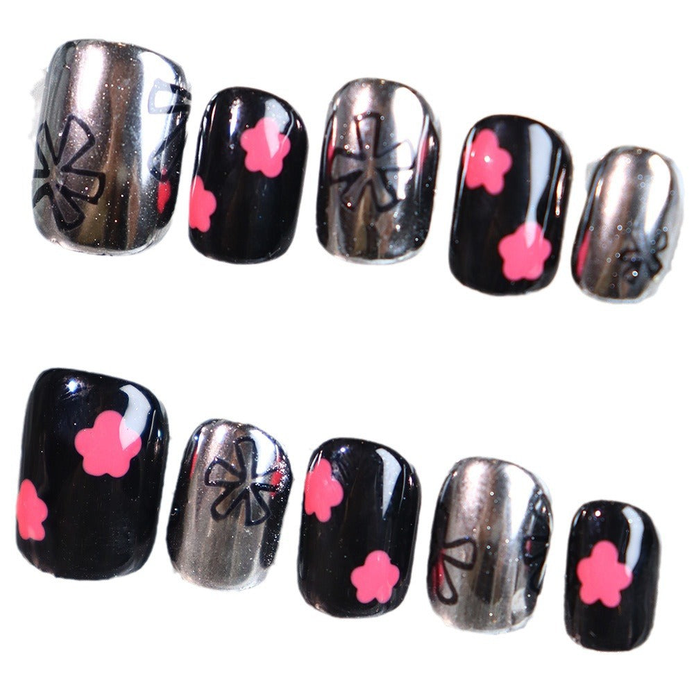 Wear Armor Sweet Sweet Cool Metallic Cute Simple Flower Black Silver Short Ballet Nail Stickers