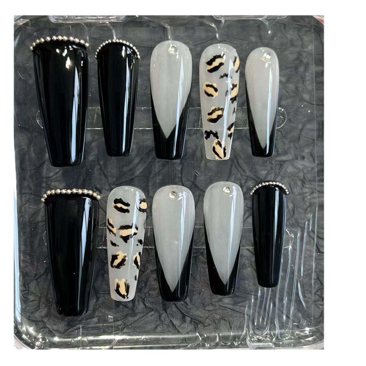 High-End Minimalist Leopard Print Nail Stickers Wear Nail Tip High-End Autumn and Winter New Europe and America Cross Border Straight Hair