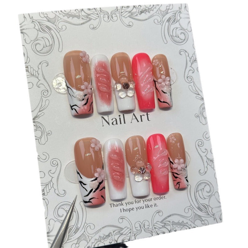 Cross-Border European and American-Style Handmade Wear Nail Wear Three-Dimensional Carved Nail Stickers Nail Tip Detachable Manicure