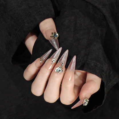 Handmade Wear Armor High-Grade Cat Eye Bow Ice Transparent Nail Stickers White Handmade Fake Nail Tip Wholesale