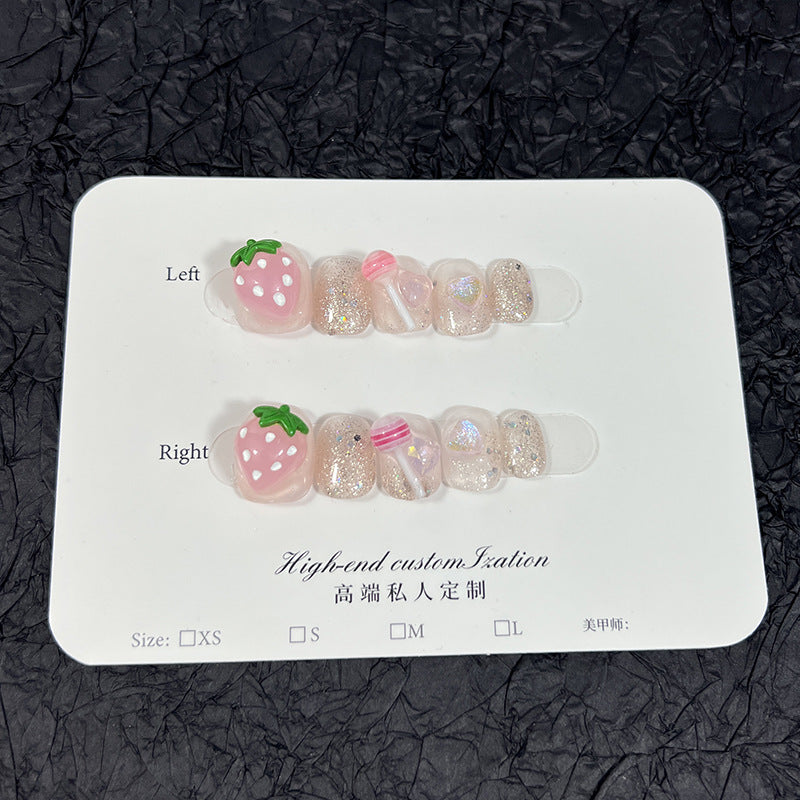 Handmade Wear Nail Three-Dimensional Strawberry Lollipop Cute Sweet Wear Nail Stickers Detachable Nail Sticker