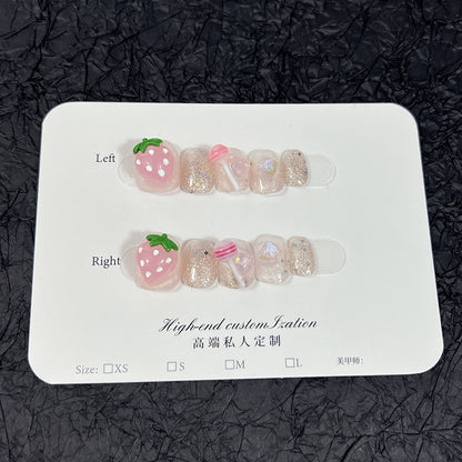 Handmade Wear Nail Three-Dimensional Strawberry Lollipop Cute Sweet Wear Nail Stickers Detachable Nail Sticker