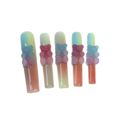 Spray Gun Multi-Color Gradient Handmade Wear Nail Macaron Color Series Soft Candy Bear European and American Super Long Water Pipe Nail Beauty Wholesale