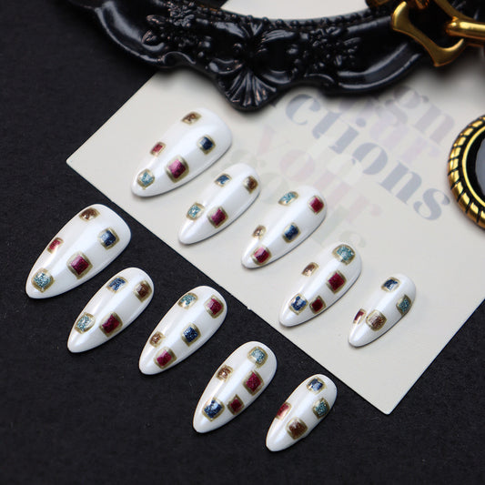 Hot Selling Handmade Wear Armor ins Xiaohongshu Colorful Mosaic Ornament Wear Nail Nail Sticker Patch