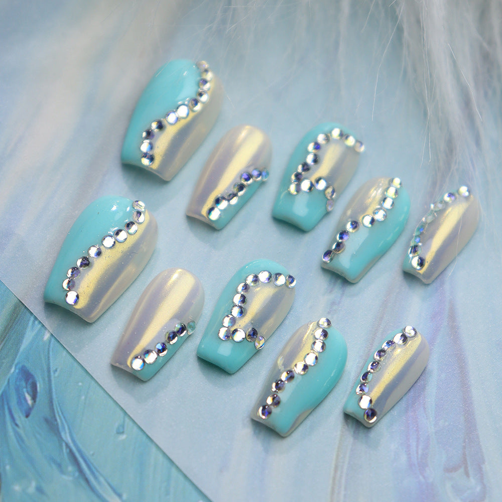 New Nail Beauty Patch Wear Nail Summer Handmade Nail with Diamond Summer Fresh UV Nail Beauty Finished Product Nail Tip