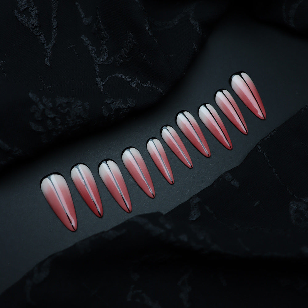 New Japanese Style Wear Nail Tip High-Grade Dark Red White Halloween Gradient Coloring White Phototherapy Fake Nail Tip