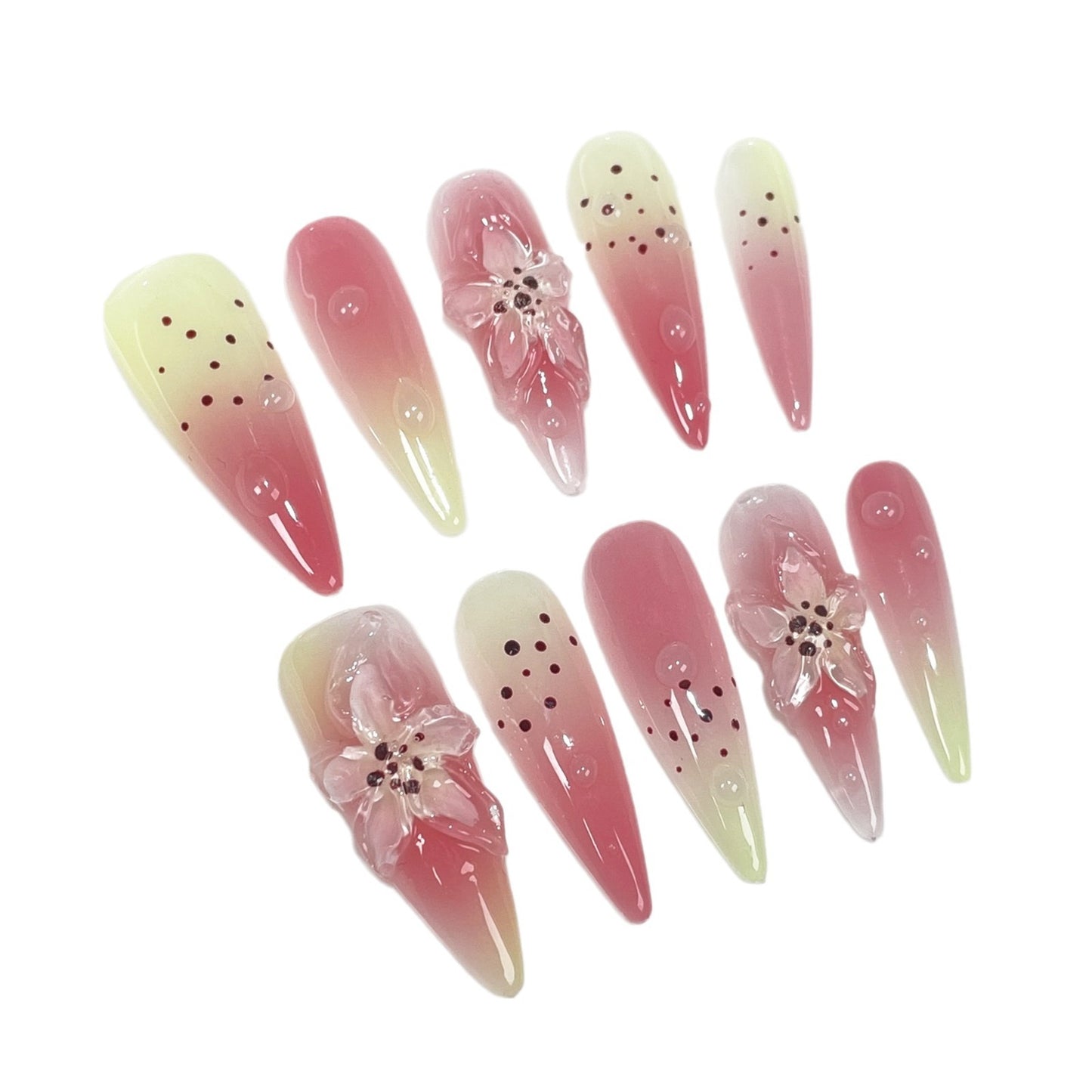 3D Three-Dimensional Ice-Permeable Lily Spray Gun Gradient Hand-Worn Armor Two-Color Flower Pure Desire Long Sweet Nail Stickers