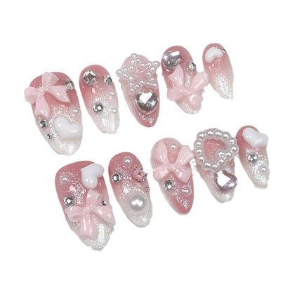 Handmade Wear Nail Sweet Girly Style Cute Gentle Cross-Border Japanese and Korean Almond Nail Pink Wear Nail Sticker