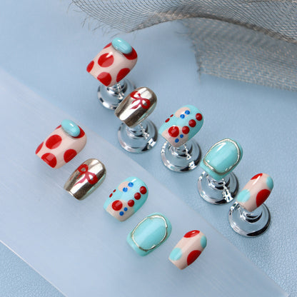 New Product Nail Beauty Wear Armor Hand-Painted Cute Fun Polka Dot Bow Short Ballet Nail Stickers Cross-Border Nail Sticker