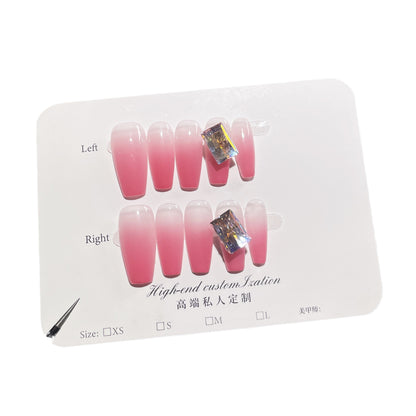 Spray Gun Gradient Peach Pink Hand-Worn Nail Simple Spicy Girl Mid-Length Fake Nail Patch Nail Sticker Pieces Wearable Nail Sticker