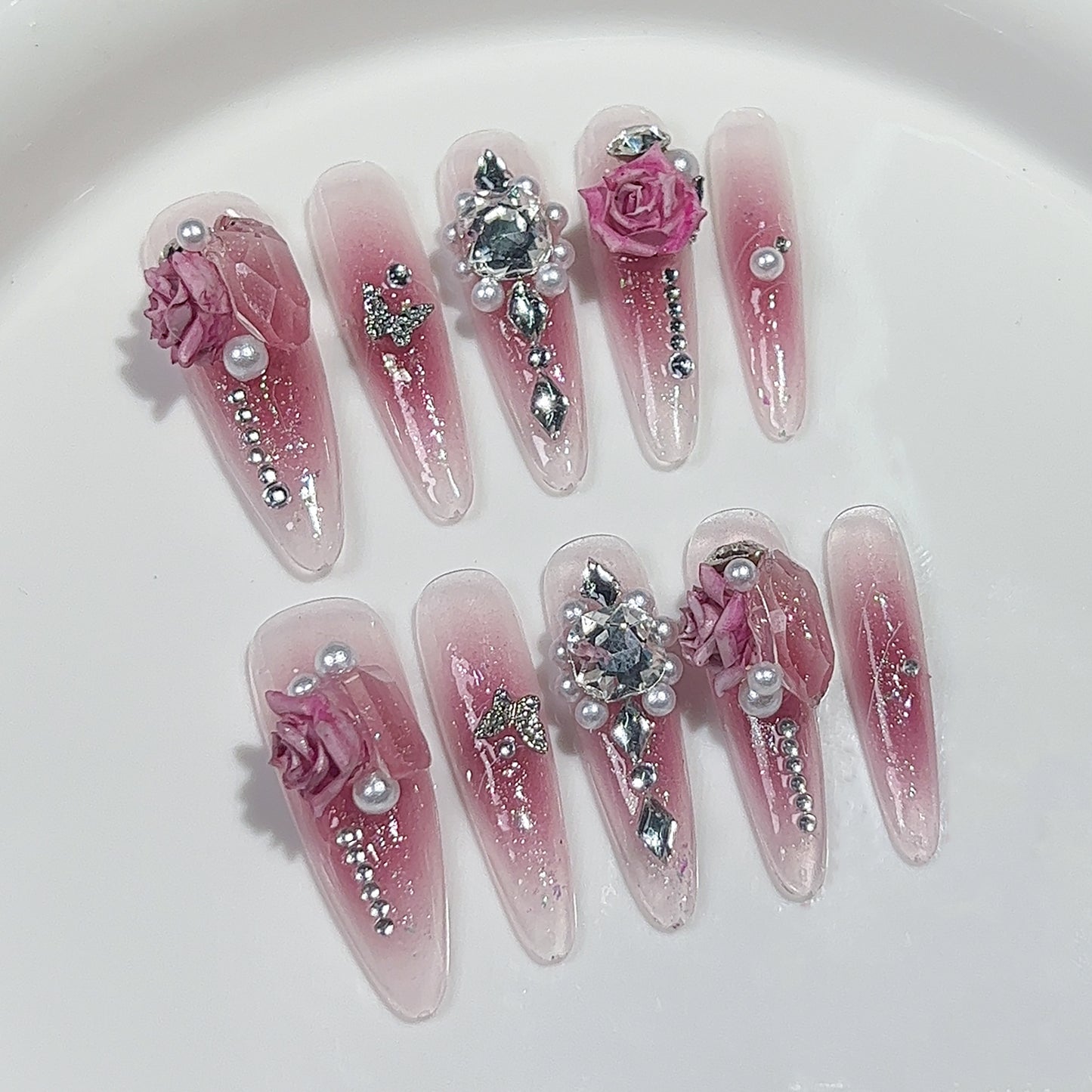 【Dyed Nail】Handmade Wear Nail Ice Transparent Blush Nail Sweet Pure Temperament Long Nail Stickers Detachable