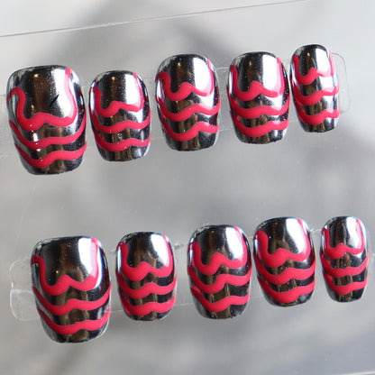 Hot Sale Metallic Hot Girl Manicure Wear Nail Silver Stripe European and American Sweet Cool Simple Retro Short Ballet Nail Stickers