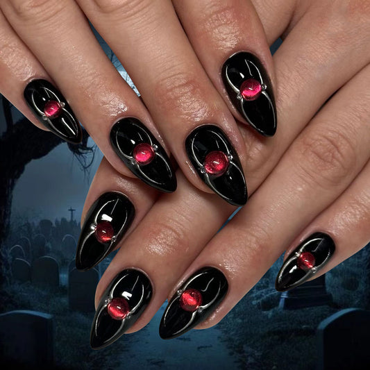 New Halloween Wear Nail Cross-Border Foreign Trade Spider Flash Manicure Short Almond Type press on nails