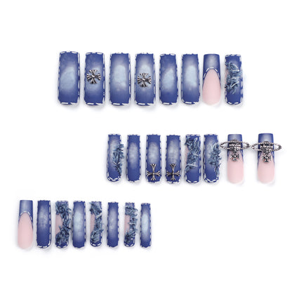 Ripped Denim Blue Wear Nail Cross Tassel Manicure French Super Long Removable Nail Tip Finished Product Wholesale