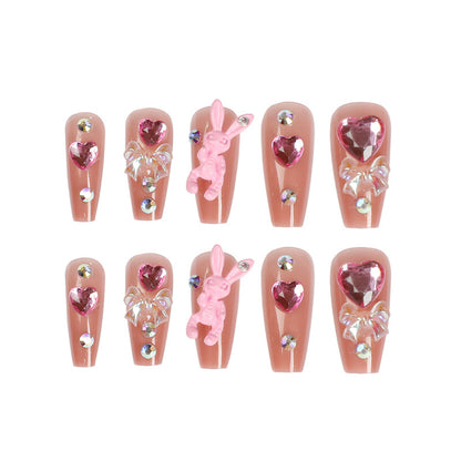 Wearable Manicure Y2K Sweet Cool Nail Art Love Violent Rabbit Wear Nail Art Piece Removable Nail Tips Nail Tip