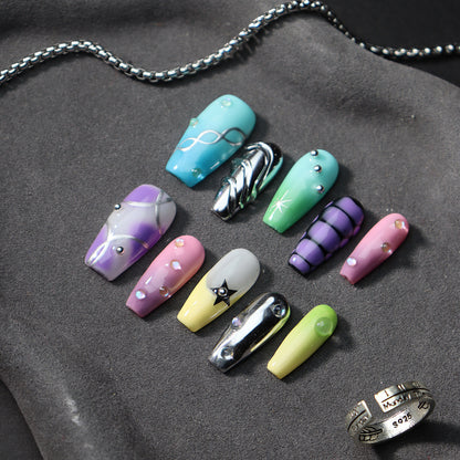 New Nail Beauty Patch Wear Armor Handmade Advanced Blooming Color Macaron Dopamine Metallic Bubble Beads