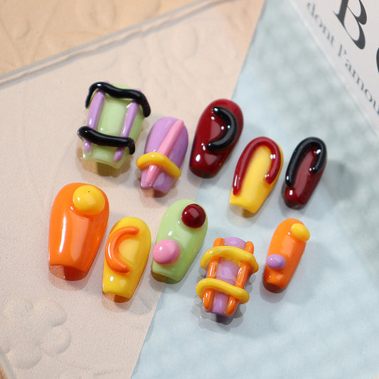 Hot Sale Wear Nail Tip Cartoon Handmade Three-Dimensional Modeling Dopamine Contrast Color Sweet Cool White Detachable Phototherapy Beauty