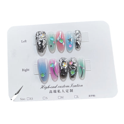 Autumn and Winter New Handmade Wear Nail Sweet Cool Hot Girl Contrast Color Handmade Finished Nail Beauty Patch Wearable Nail Sticker