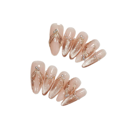 Handmade Wear Armor Mermaid Tail Mid-Length Cat Eye Cute Advanced Nail Stickers Handmade Fake Nail Tip Wholesale