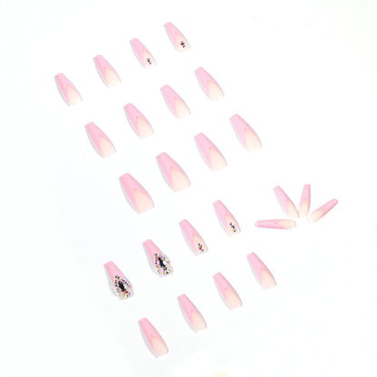 French Long Ballet Blue Rhinestone Temperament Wear Finished Nail Beauty Fake Nails Nail Stickers Foreign Trade Cross-Border Direct Supply