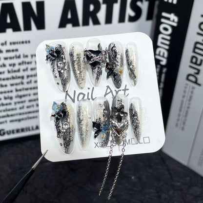 Handmade Wear Nail Sweet Cool Hot Girl Mid-Length Nail Stickers Irregular Blooming Butterfly Wearable Nail Sticker