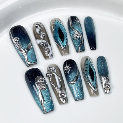 【Dyed Nail】Handmade Wear Nail European and American Dark Devil's Eye Irregular Creative Hand-Painted Hot Girl Manicure