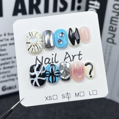 ins Short Style Hand-Painted Armor Hand-Painted Nail Stickers Wearable Nail Sticker Wholesale