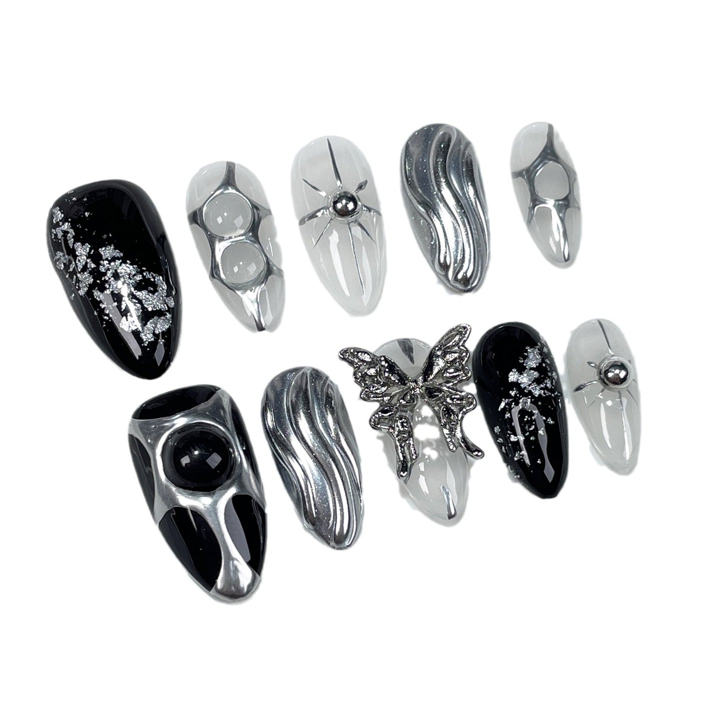 Simple Metal Hand-Painted ins European and American Style Almond Nail High-Grade Dark Sweet Cool Hot Girl Hand-Wear Nail