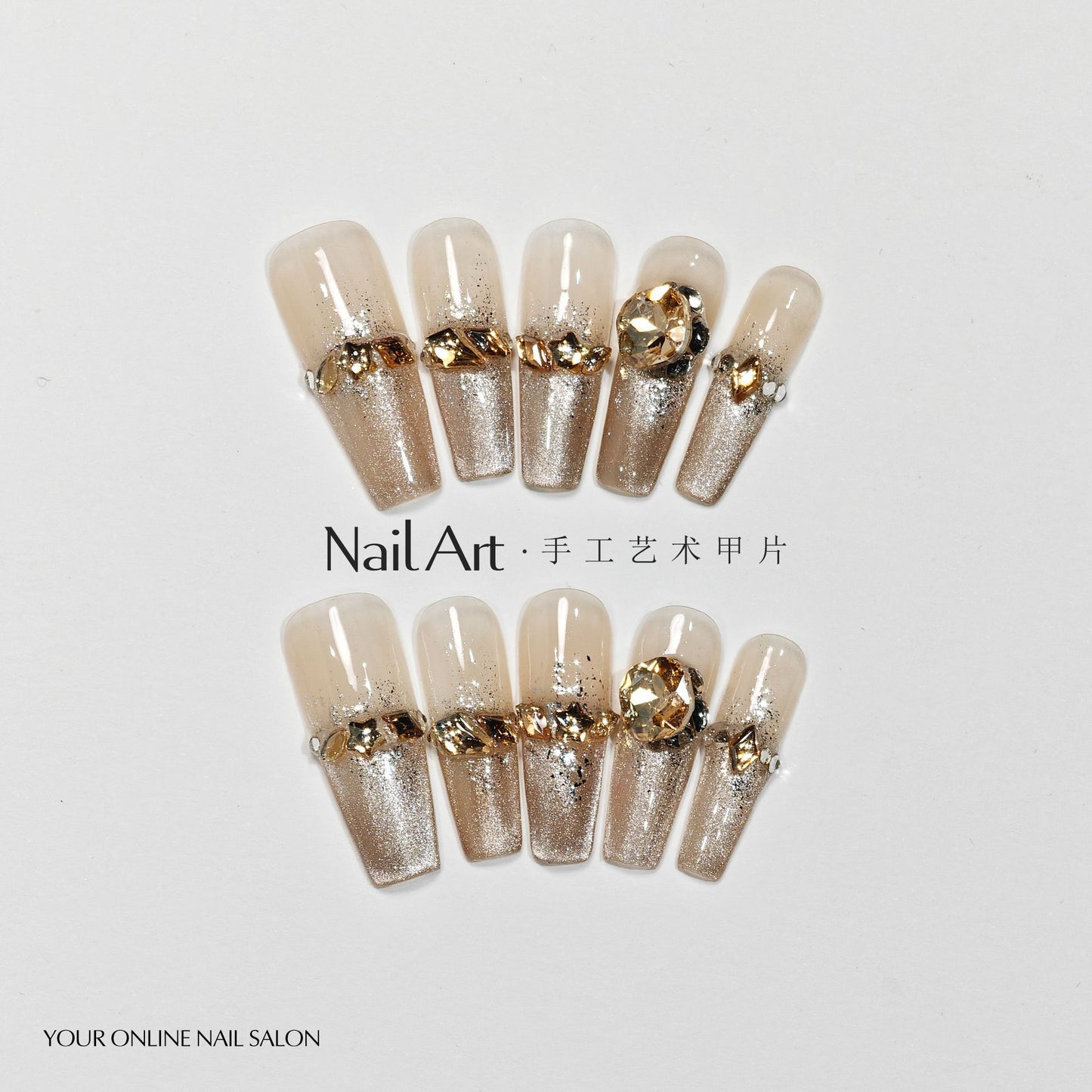 Handmade Wear Armor High-Grade White French Cat's Eye Rhinestone Galaxy the Left Dream Handmade Nail Stickers Fake Nails