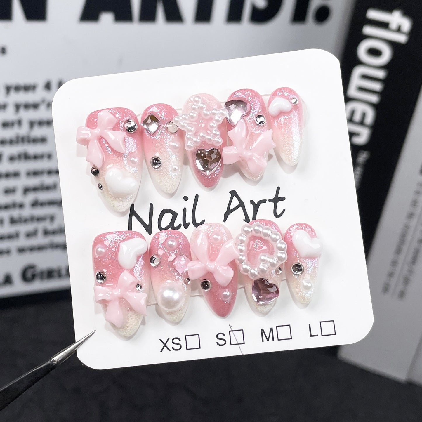 Handmade Wear Nail Sweet Girly Style Cute Gentle Cross-Border Japanese and Korean Almond Nail Pink Wear Nail Sticker