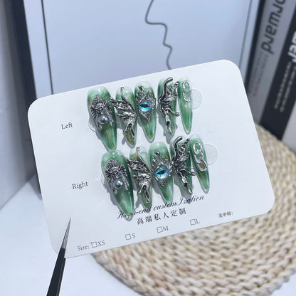 European and American Heavy Industry Handmade Wear Armor Liquid Wings Angel Pupil Long Nail Stickers Wearable Nail Sticker