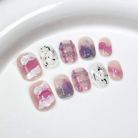 ins Cute Short Style Nail Stickers Irregular Watercolor Handmade Wear Armor Wearable Nail Sticker Wholesale