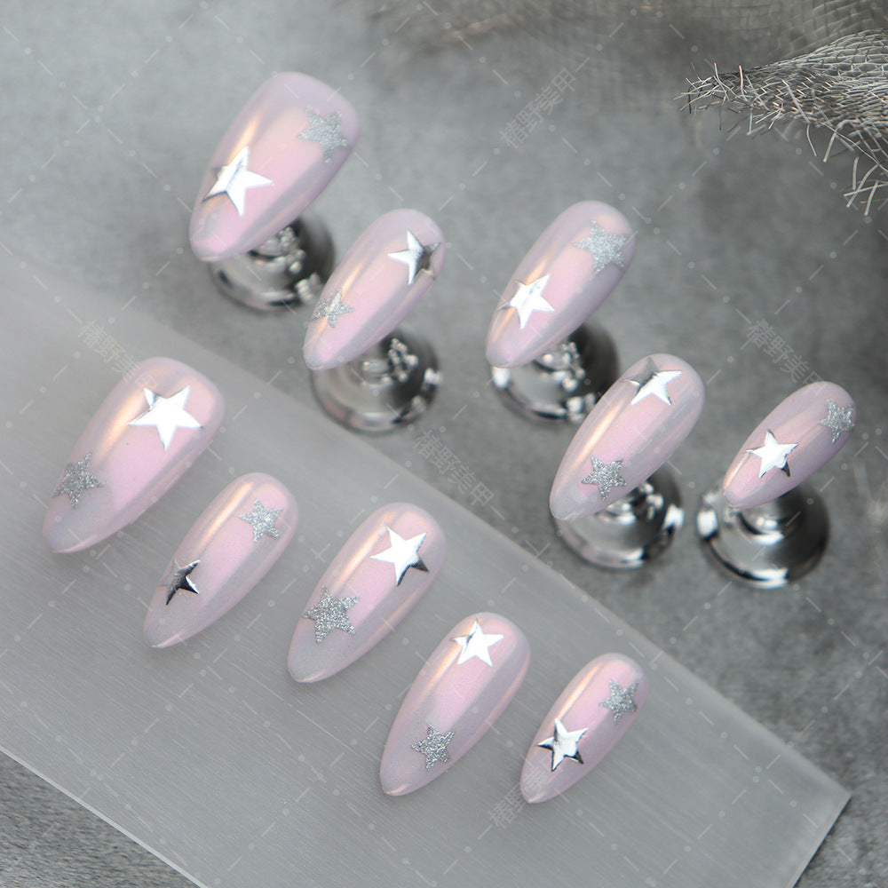 New Cross-Border Wear Nail Handmade Cat Eye Aurora Pink Asterism Almond Nail Four Seasons All-Match Removable