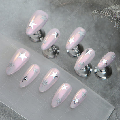 New Cross-Border Wear Nail Handmade Cat Eye Aurora Pink Asterism Almond Nail Four Seasons All-Match Removable