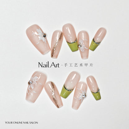 Handmade Wear Armor High-Grade Nail Stickers Hand-Made Short French Gentle White Summer Fake Nails